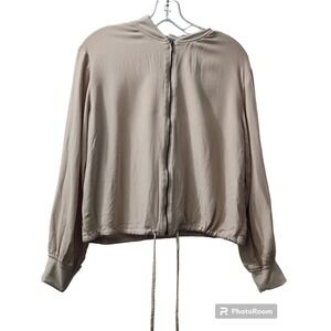 Melrose and Market Bomber Jacket Lightweight Drawstring Beige Size S